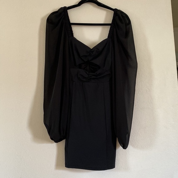 NWOT Cut Out Mini Dress with Sheer Balloon Long Sleeves - Picture 4 of 5